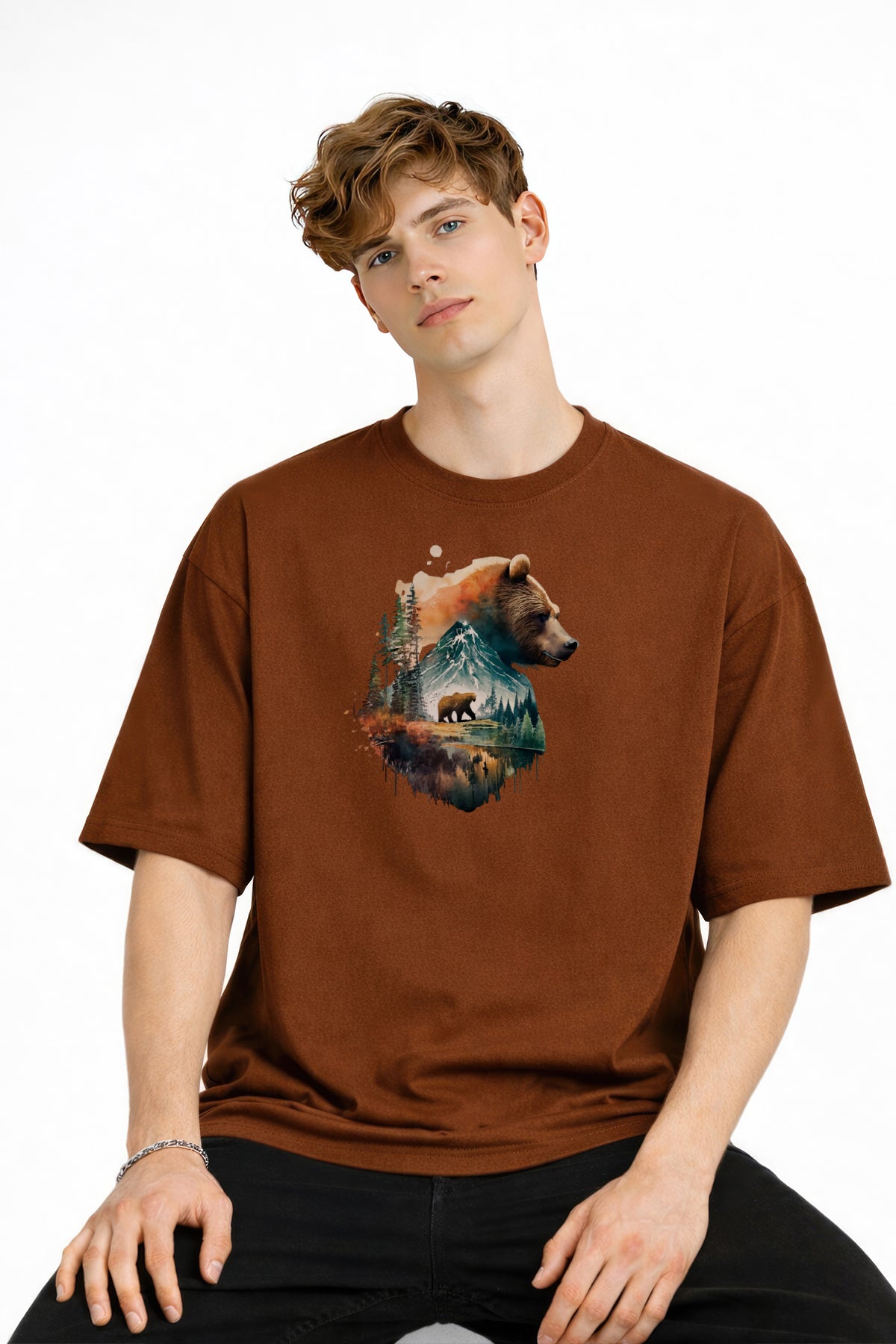 Bear2 - Oversize Tişört KAHVE