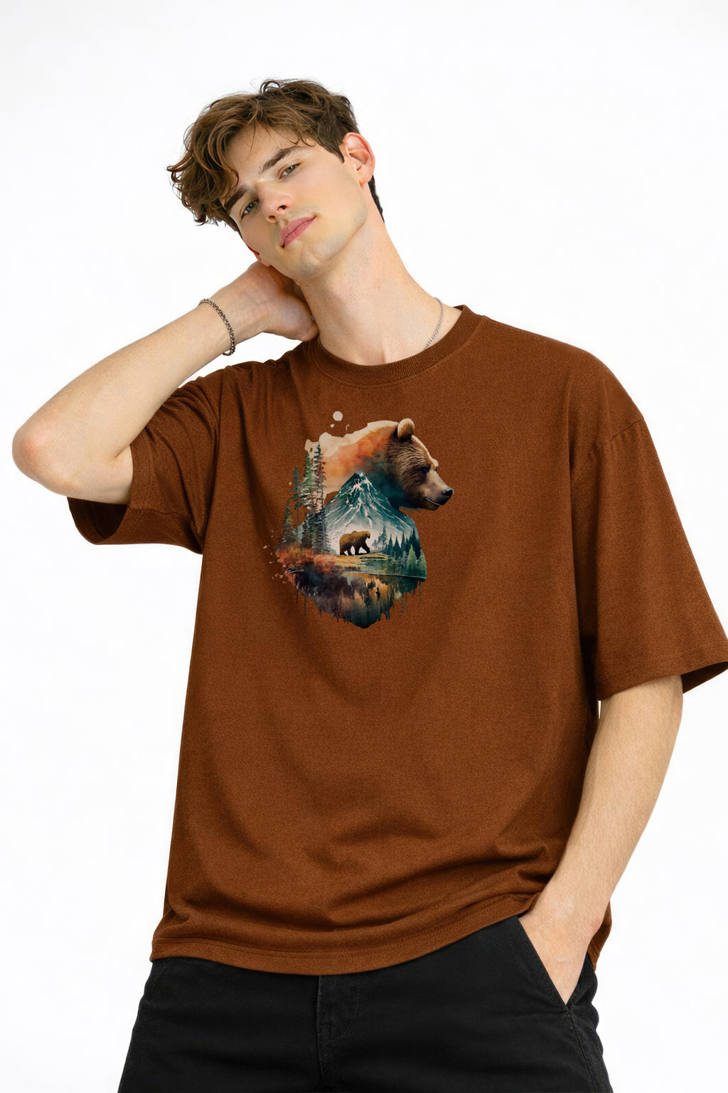 Bear2 - Oversize Tişört KAHVE