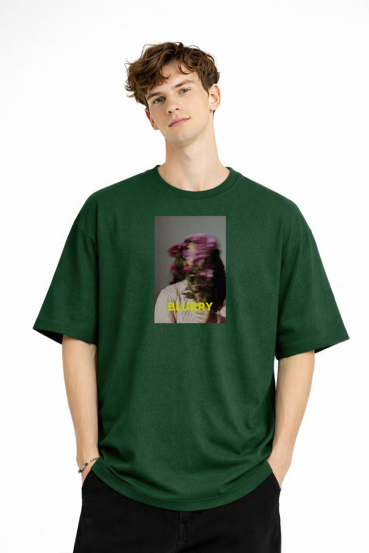 Blurry - Oversize Erkek Tişört HAKI