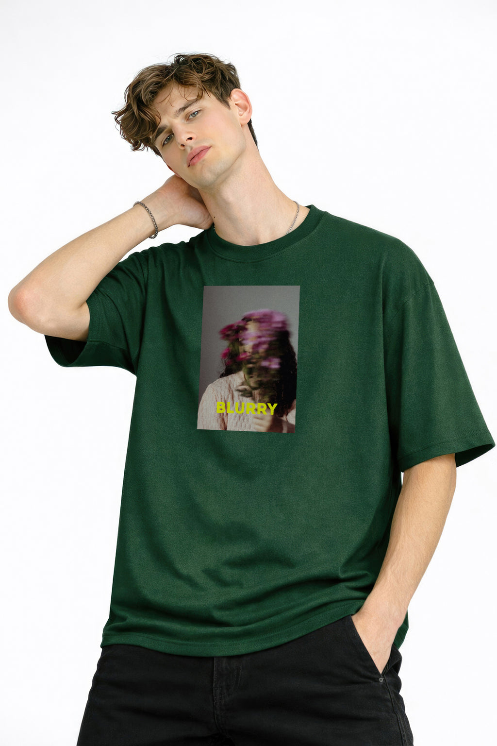 Blurry - Oversize Erkek Tişört HAKI