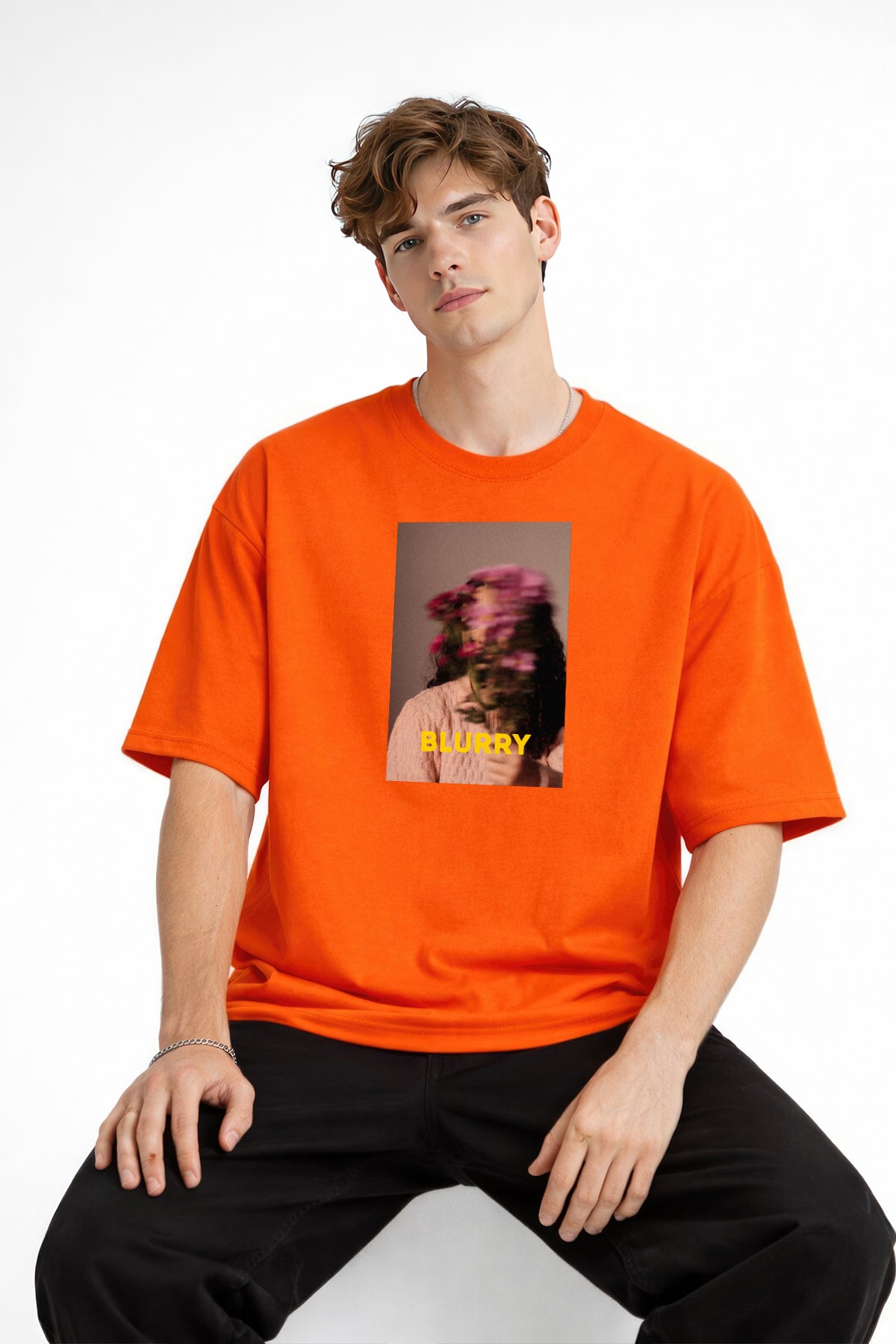 Blurry - Oversize Erkek Tişört TURUNCU