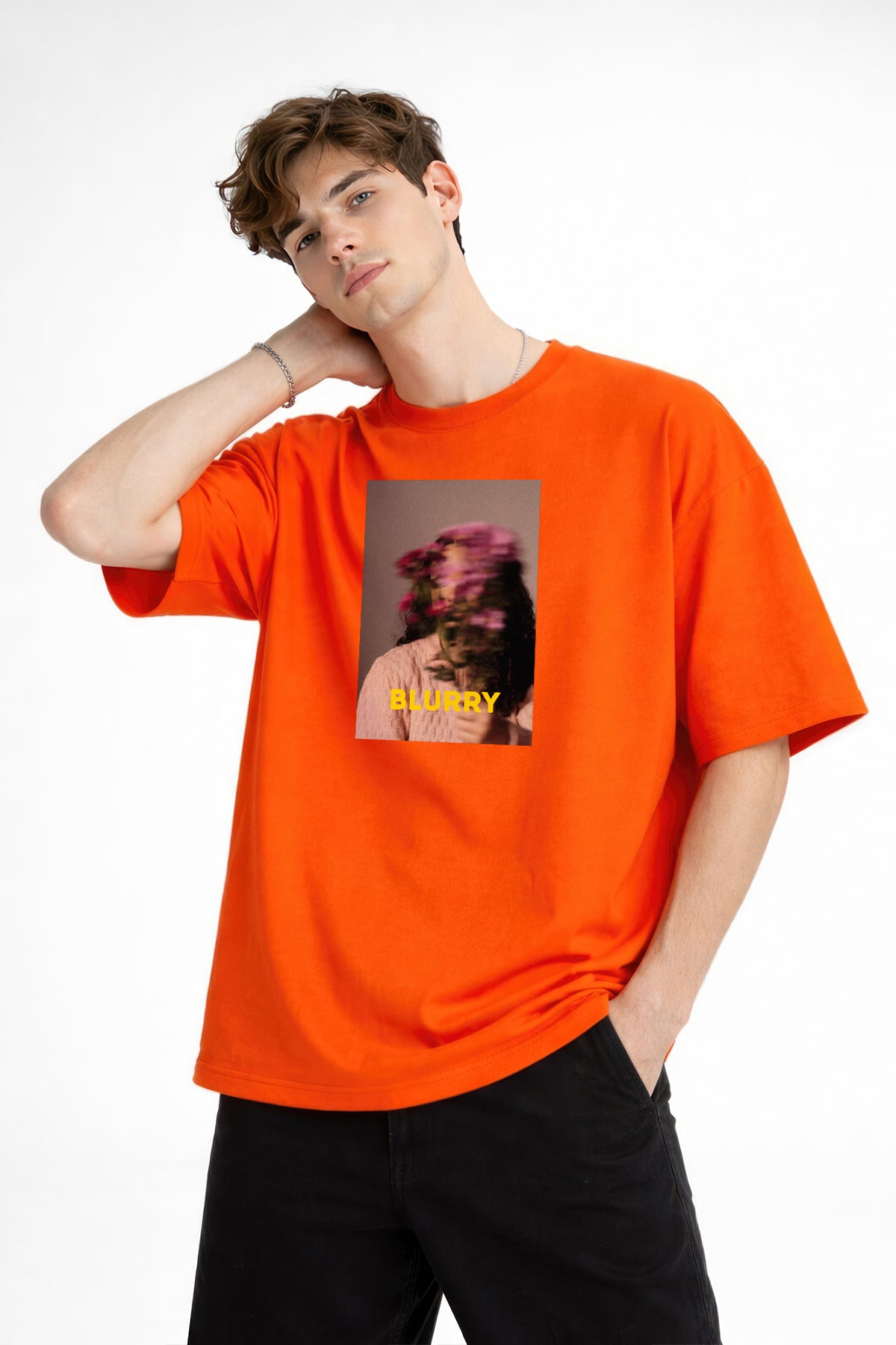 Blurry - Oversize Erkek Tişört TURUNCU