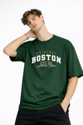 Boston - Baskılı Oversize Tişört HAKI
