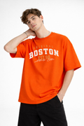 Boston - Baskılı Oversize Tişört TURUNCU