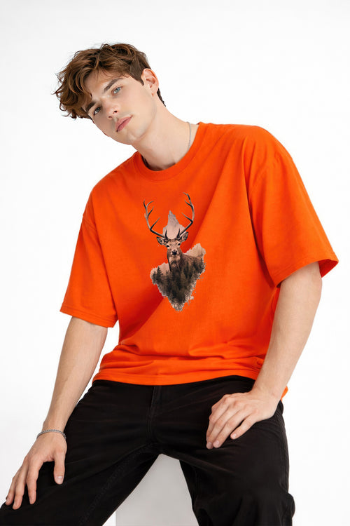 Deer - Oversize Erkek Tişört TURUNCU