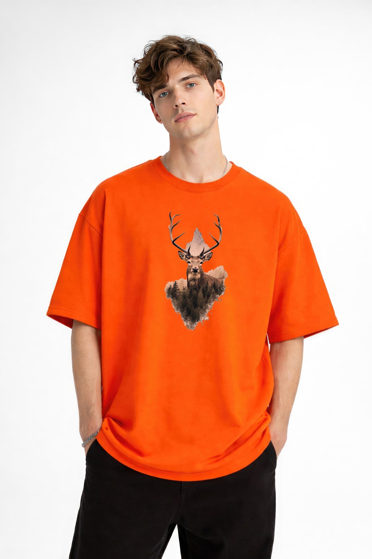 Deer - Oversize Erkek Tişört TURUNCU