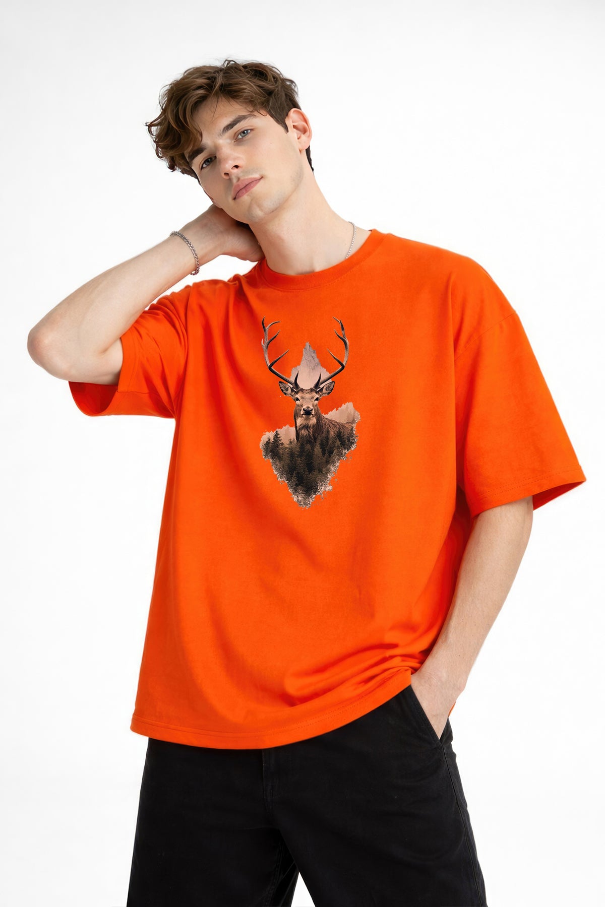 Deer - Oversize Erkek Tişört TURUNCU