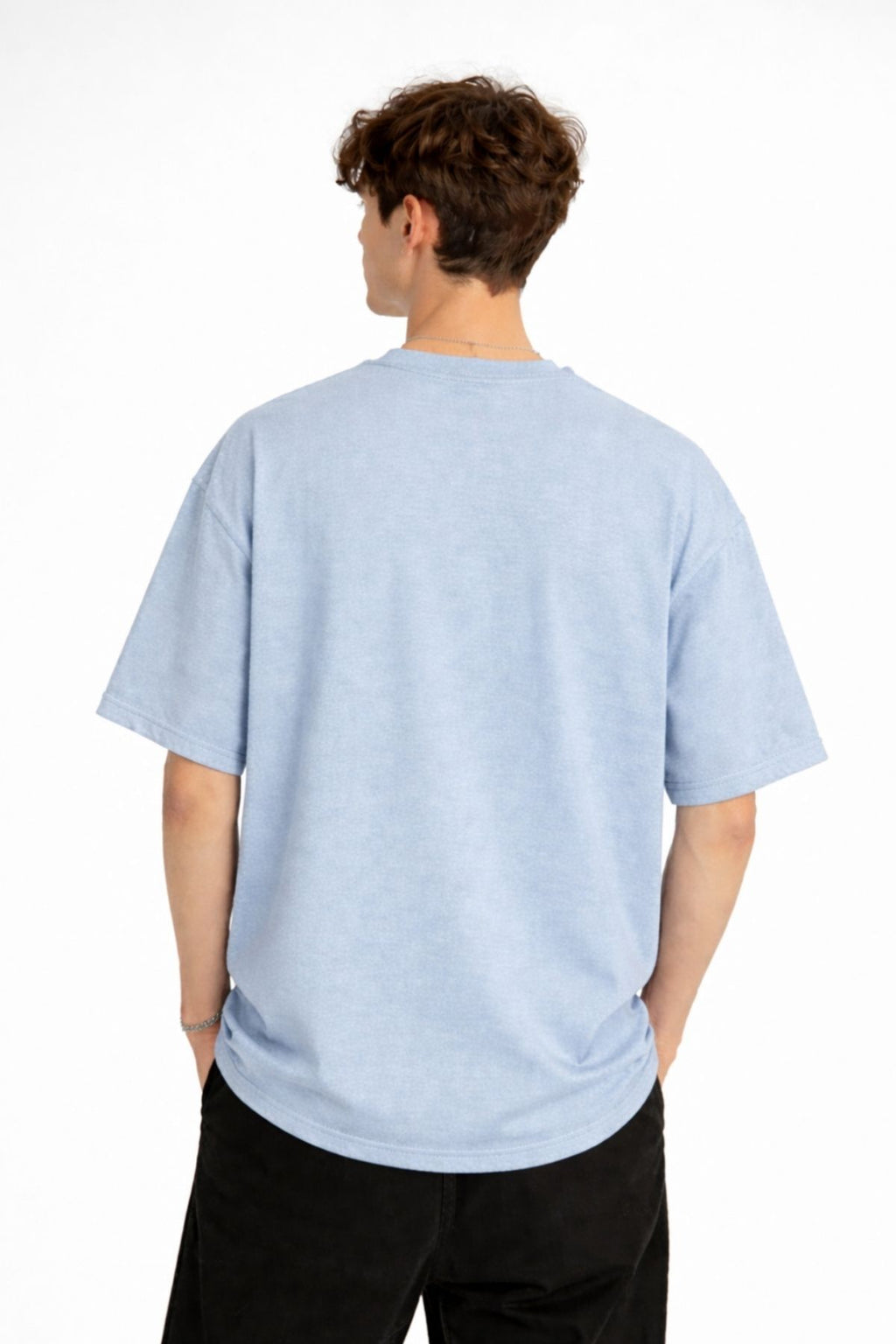 MN - Bear Baskılı Oversize Tişört AÇIK MAVİ