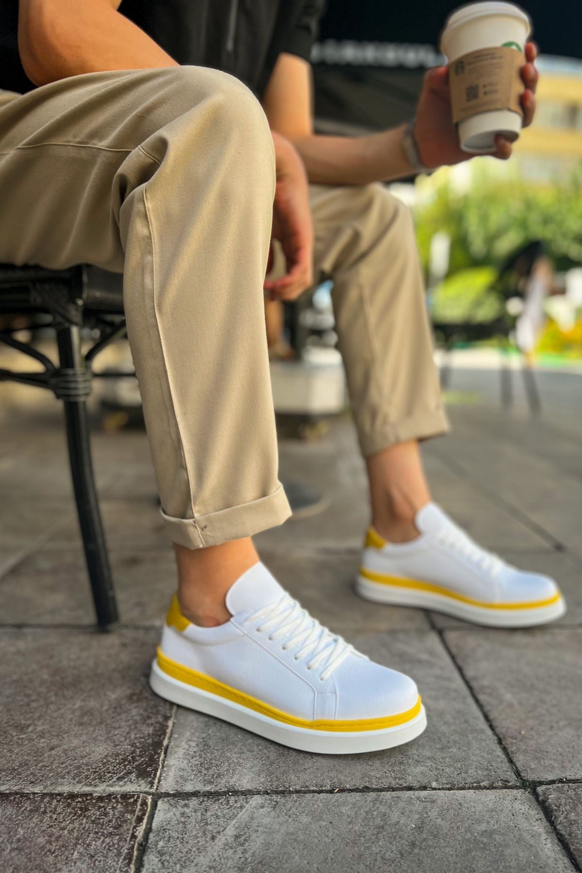 MN979 - Santoni GBT Spor Erkek Ayakkabı BEYAZ/SARI