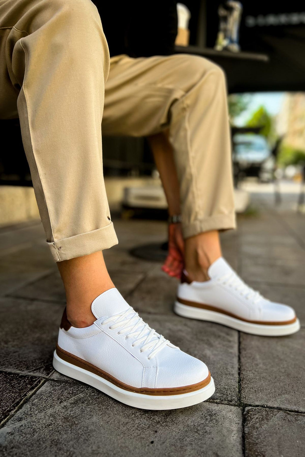 MN979 - Santoni GBT Spor Erkek Ayakkabı BEYAZ/TABA