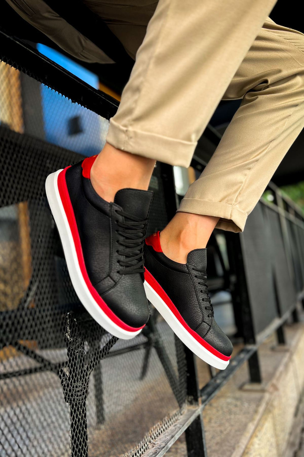 MN979 - Santoni GBT Spor Erkek Ayakkabı SIYAH/KIRMIZI