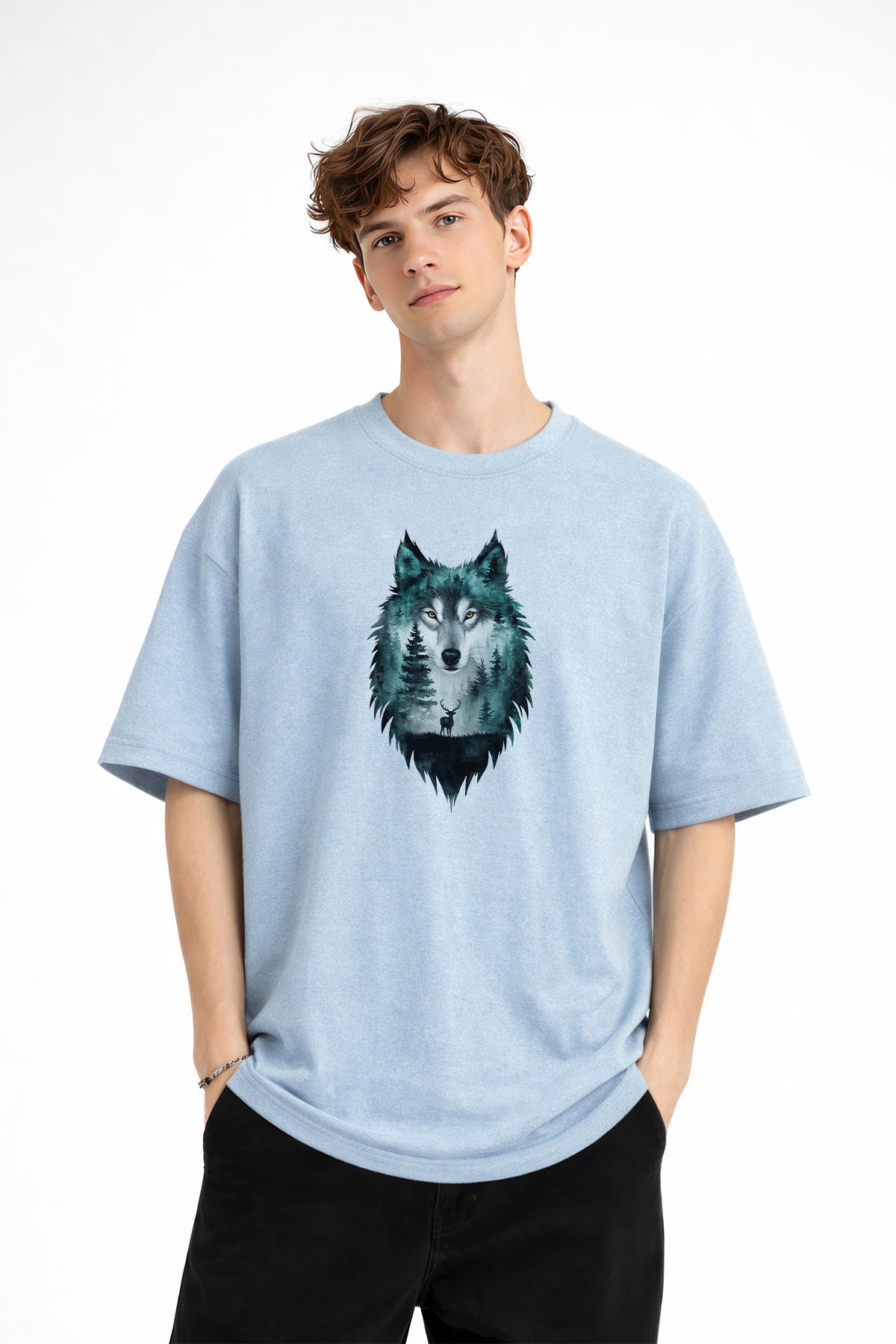 Wolf - Oversize Erkek Tişört Bebek Mavisi
