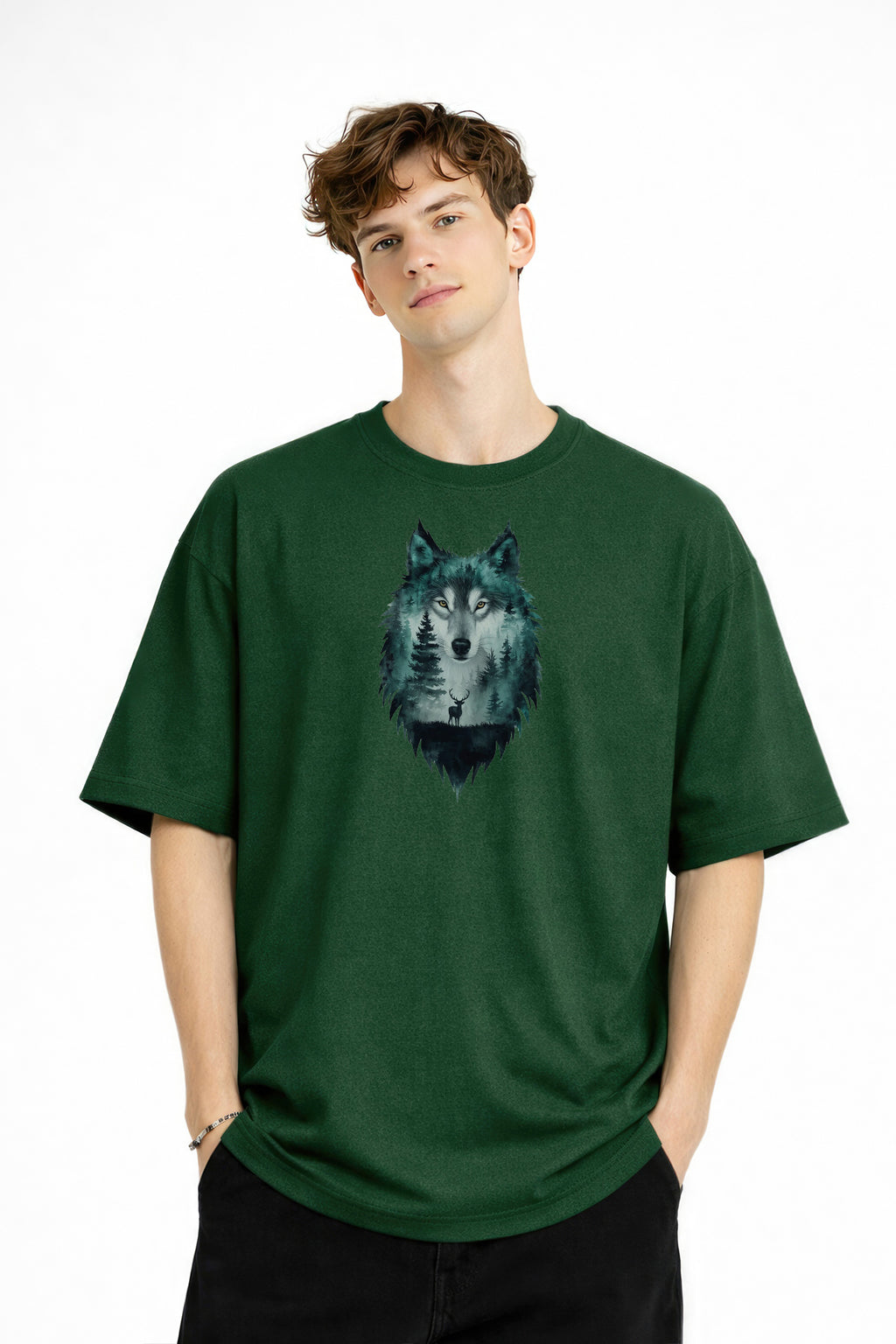 Wolf - Oversize Erkek Tişört HAKI
