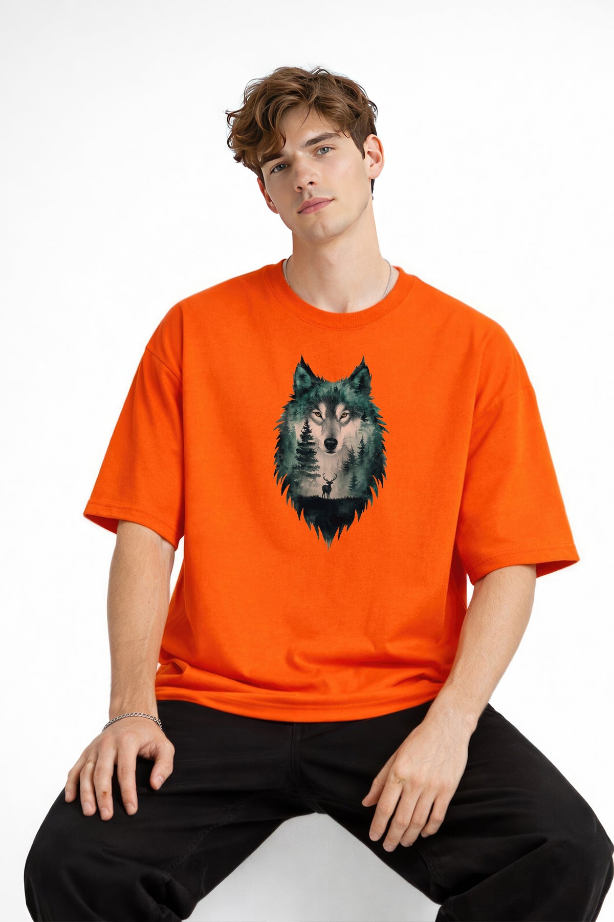 Wolf - Oversize Erkek Tişört TURUNCU