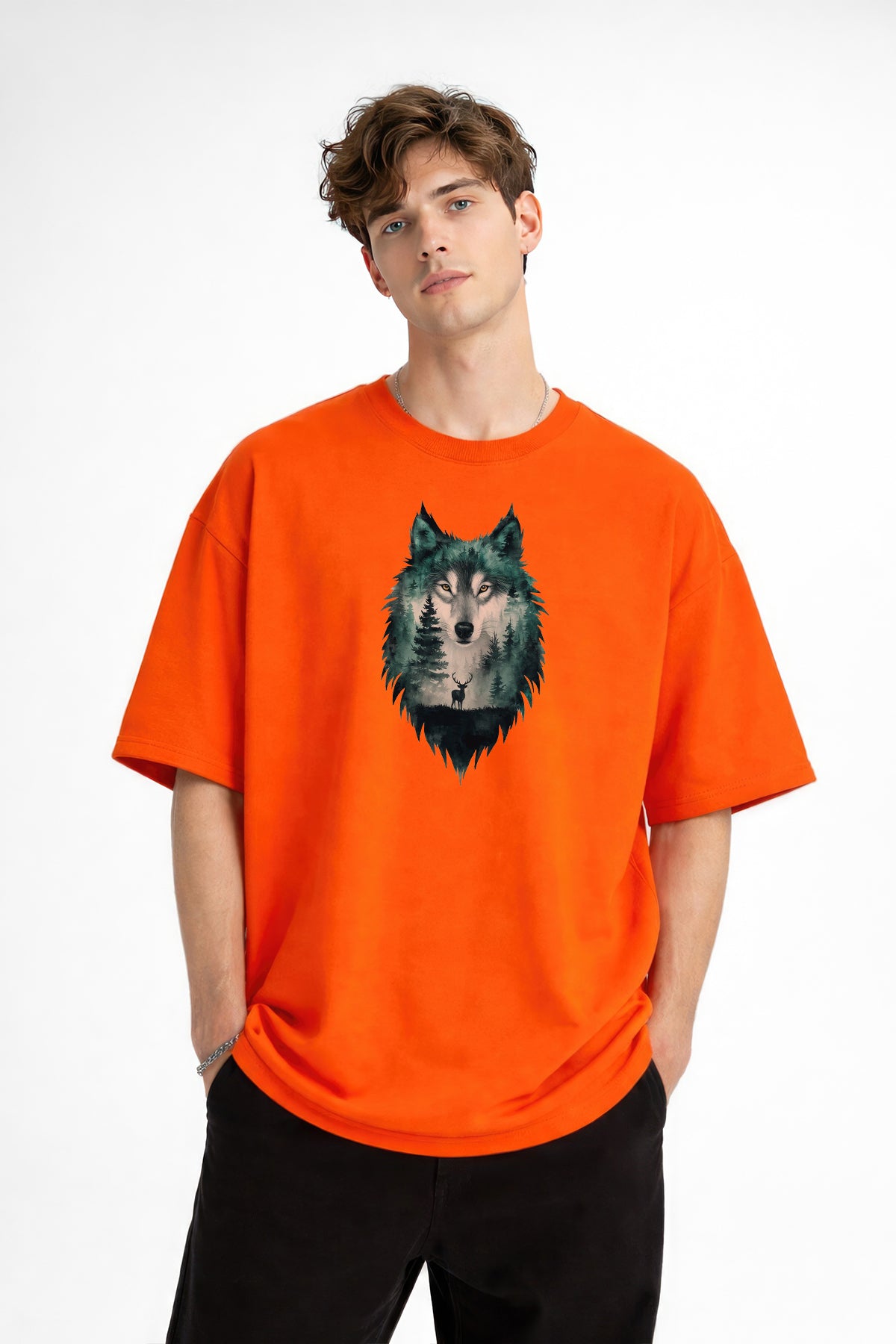Wolf - Oversize Erkek Tişört TURUNCU
